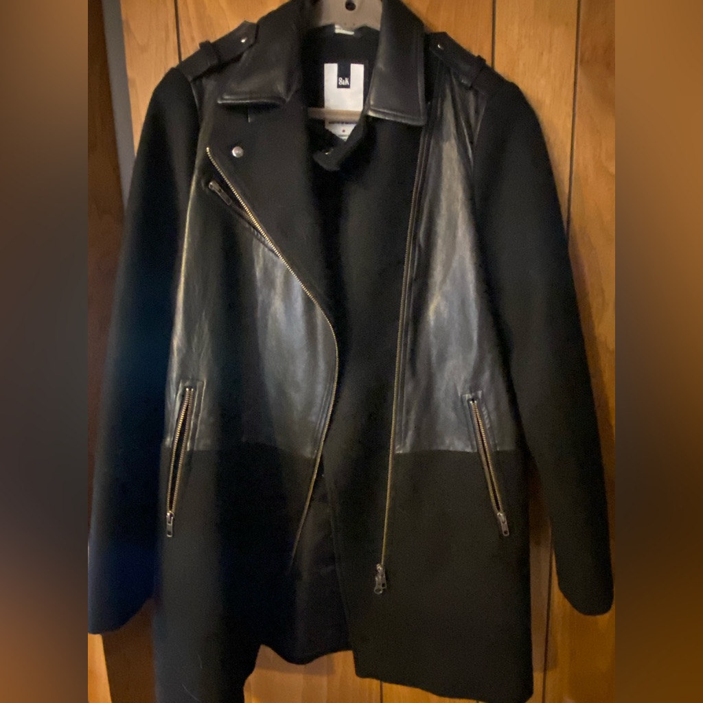 Soia & Kyo Black Leather Paneled Coat. Size Medium.